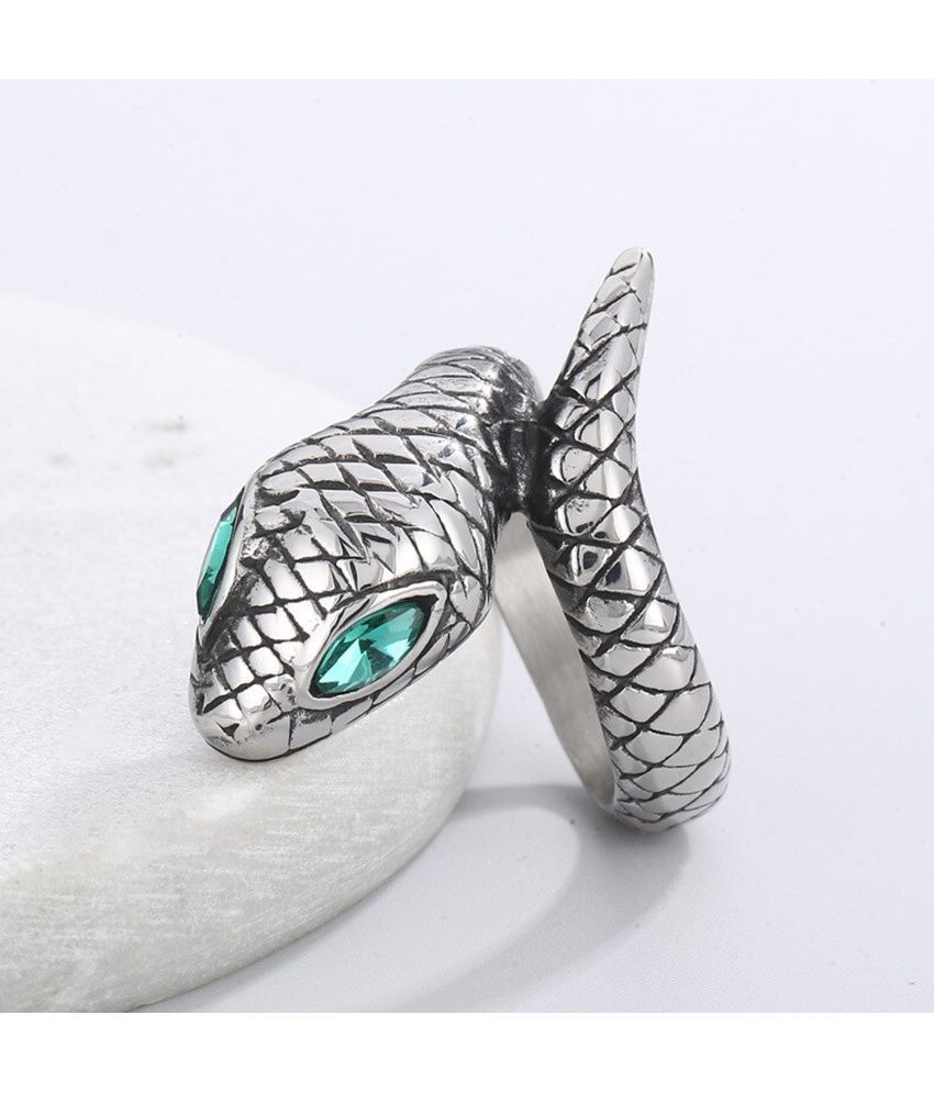     			Fashion Frill Silver Ring For Women Stainless Steel CZ Snake Design Silver Ring For Women Girls Men