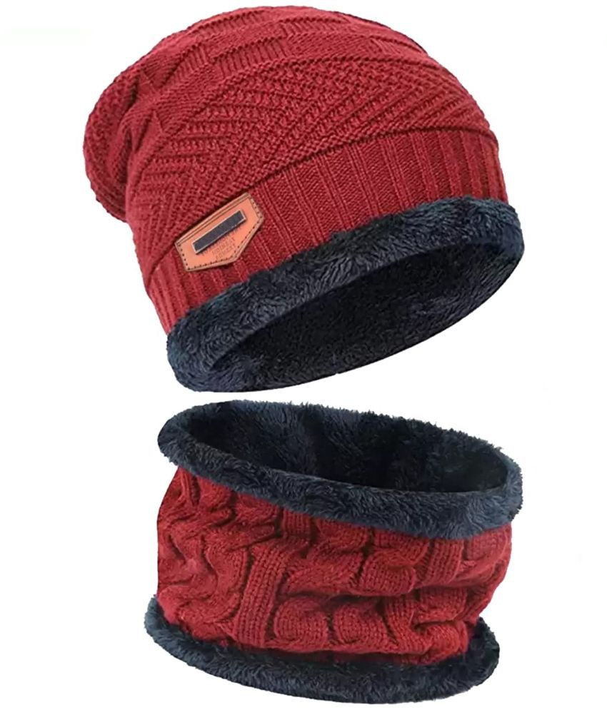     			HORSE FIT Winter Beanie Cap for Men, and Women Wool Knitted Hat with Woolen Neck Warmer Scarf Muffler- Multi color.