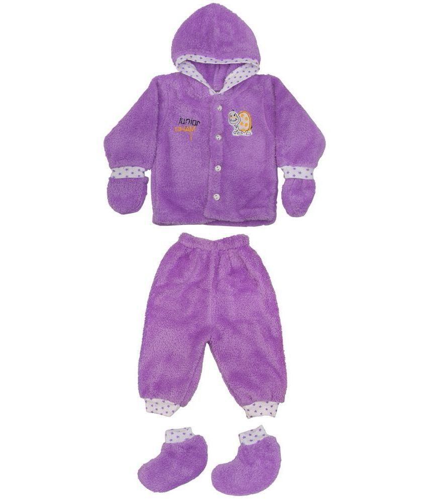     			Little ones Purple Cotton Blend Baby Boy Sweatshirts & Trouser ( Pack of 1 )
