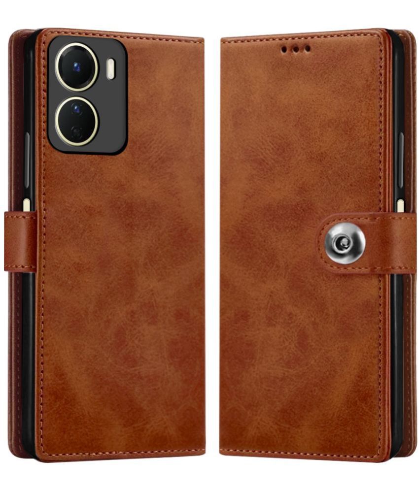     			NBOX Brown Flip Cover Leather Compatible For Vivo Y16 ( Pack of 1 )