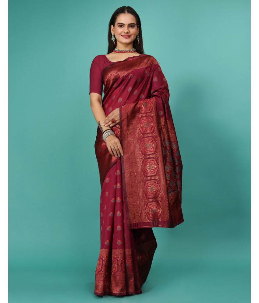     			Surat Textile Co Banarasi Silk Embellished Saree With Blouse Piece - Wine ( Pack of 1 )