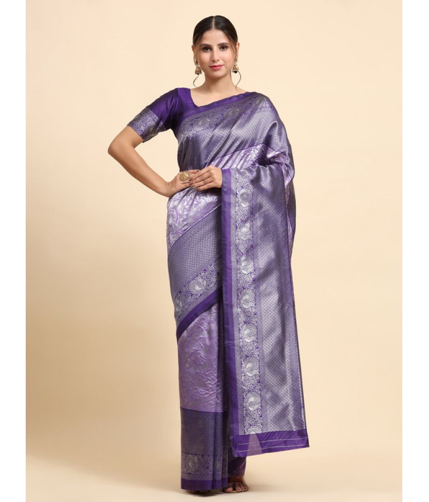    			Surat Textile Co Banarasi Silk Embellished Saree With Blouse Piece - Lavender ( Pack of 1 )