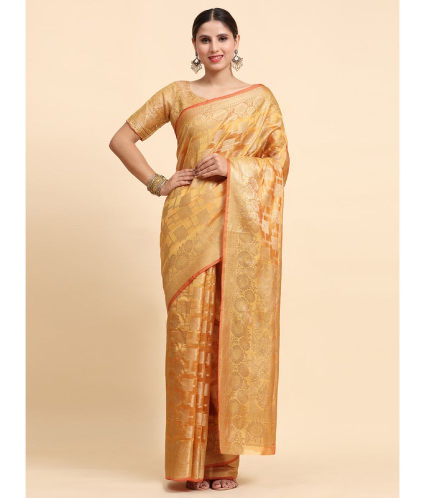     			Surat Textile Co Silk Blend Embellished Saree With Blouse Piece - Yellow ( Pack of 1 )