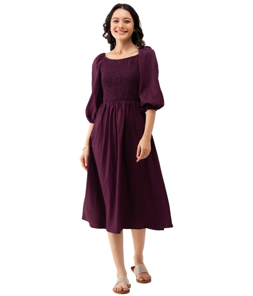     			aask Polyester Blend Solid Knee Length Women's Fit & Flare Dress - Wine ( Pack of 1 )