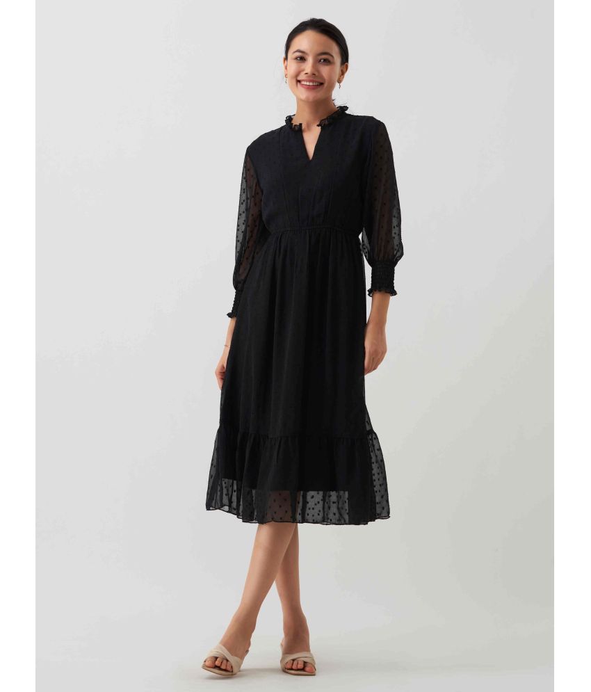     			aask Polyester Blend Solid Knee Length Women's Fit & Flare Dress - Black ( Pack of 1 )