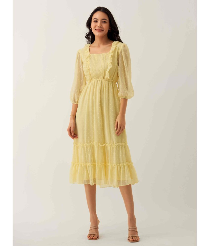     			aask Polyester Blend Solid Knee Length Women's Fit & Flare Dress - Yellow ( Pack of 1 )