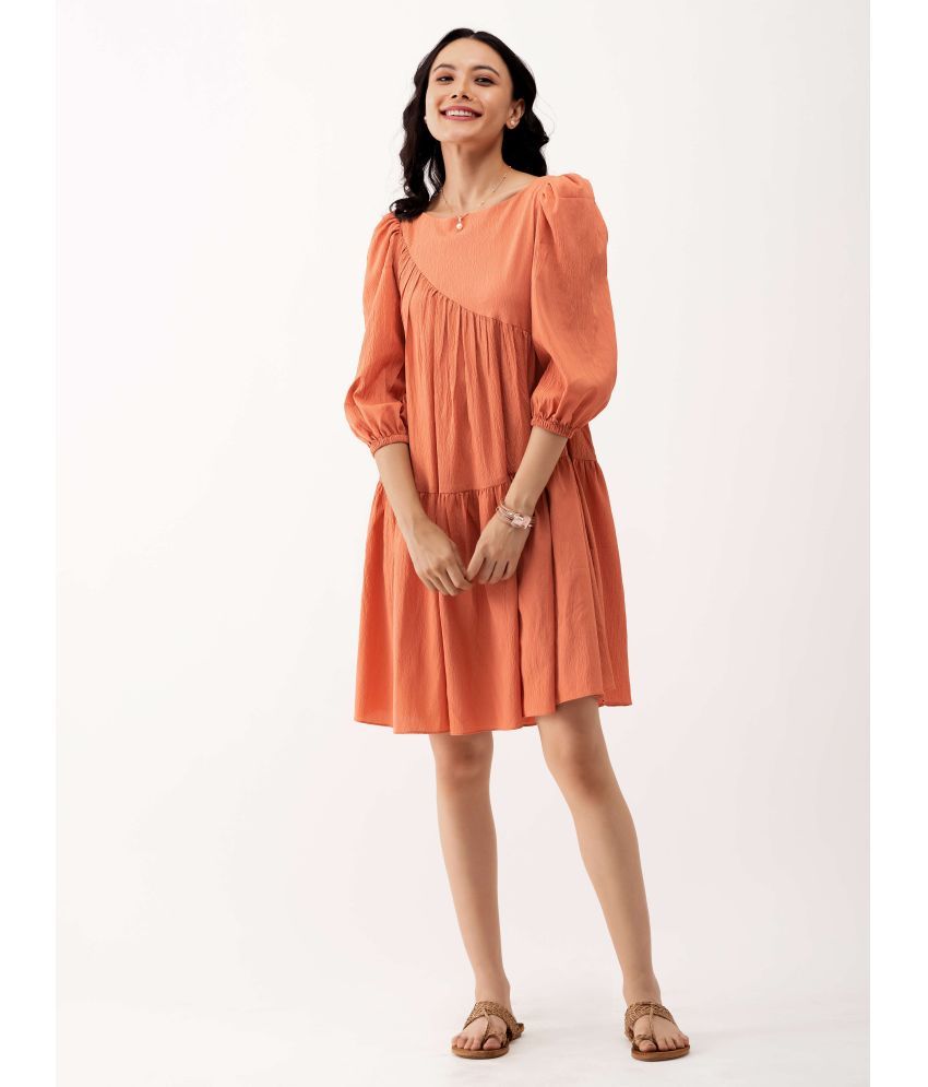     			aask Polyester Blend Solid Knee Length Women's Fit & Flare Dress - Rust ( Pack of 1 )