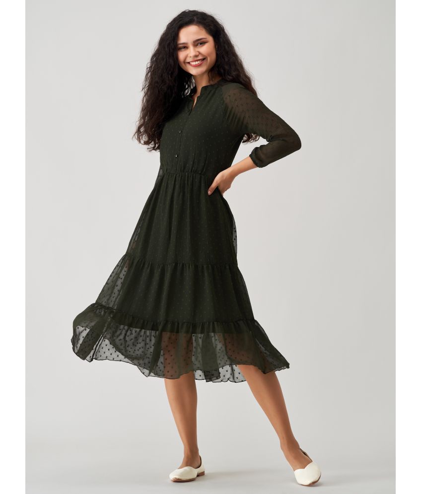     			aask Polyester Blend Solid Knee Length Women's Fit & Flare Dress - Green ( Pack of 1 )