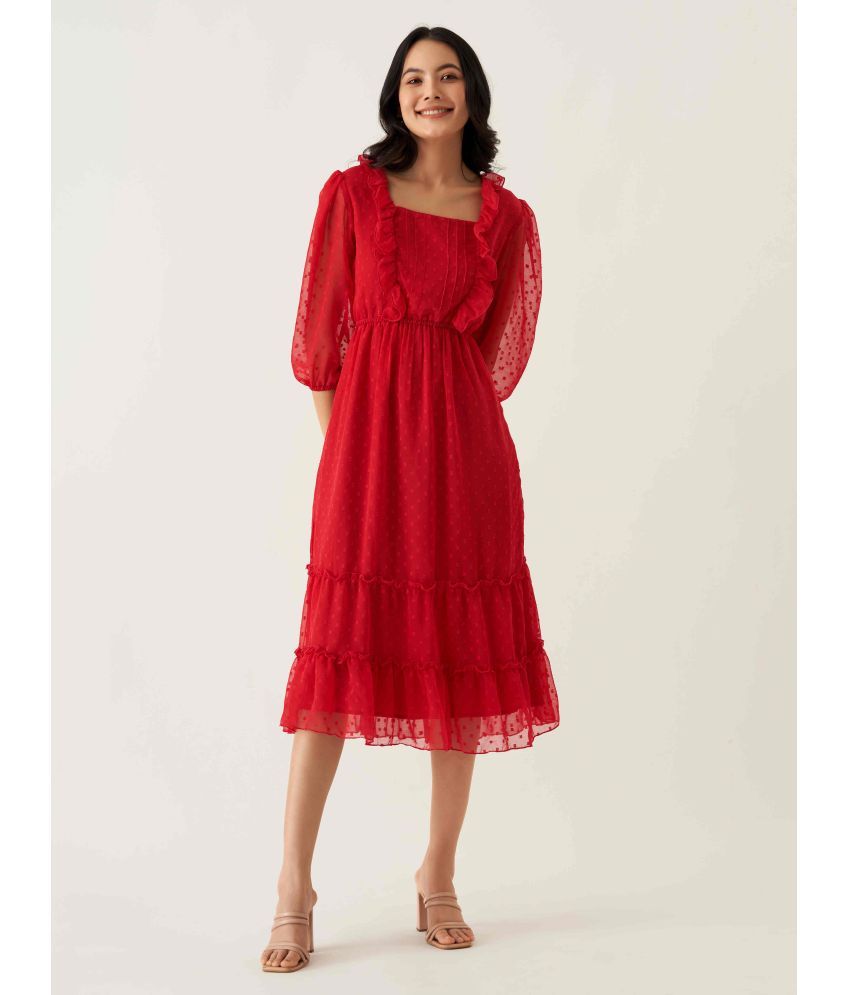     			aask Polyester Blend Solid Knee Length Women's Fit & Flare Dress - Red ( Pack of 1 )