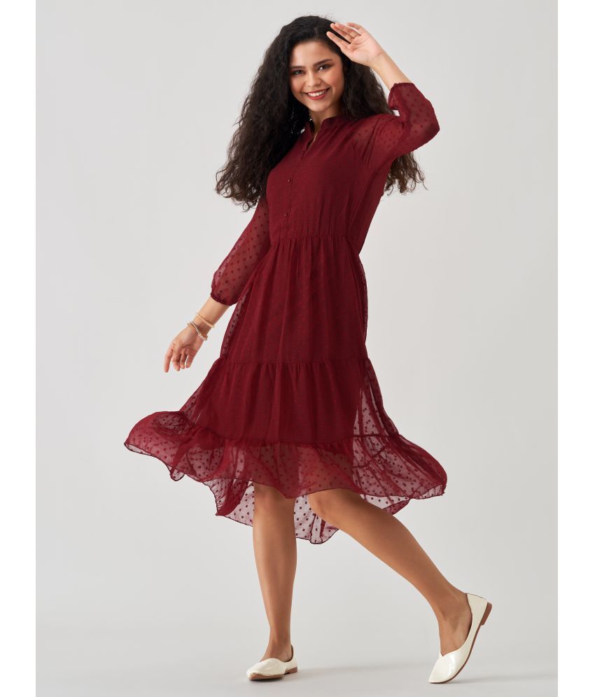     			aask Polyester Blend Solid Knee Length Women's Fit & Flare Dress - Maroon ( Pack of 1 )