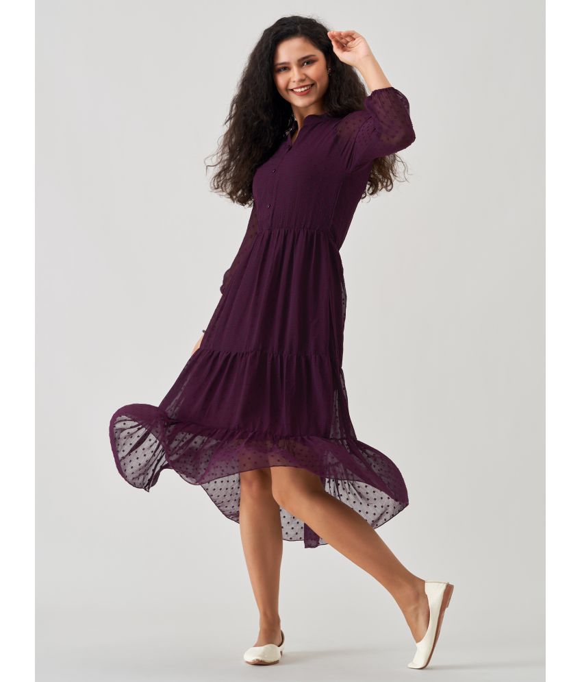    			aask Polyester Blend Solid Knee Length Women's Fit & Flare Dress - Wine ( Pack of 1 )