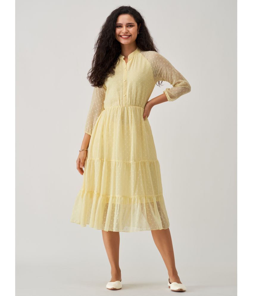     			aask Polyester Blend Solid Knee Length Women's Fit & Flare Dress - Yellow ( Pack of 1 )