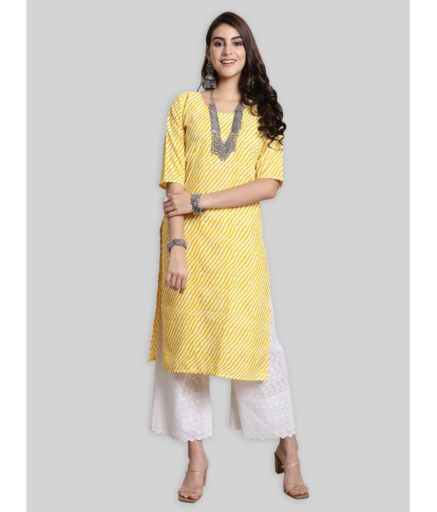     			1 Stop Fashion Crepe Striped Straight Women's Kurti - Yellow ( Pack of 1 )