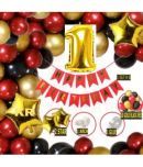 KR Solid 1st first Happy Birthday Balloons Decoration Kit Combo 56 PC , 1 Letters Banner, 2 Star, ( 1 PC ) 1 Number Foil, 1Glue Dot, 1Arch, HD Metallic 10 Inch Red, Black & Gold Balloons 50 Pcs Balloons For Boys Girl Kids Baby