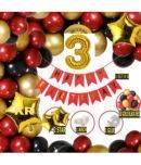 KR Solid 3rd Happy Birthday Balloons Decoration Kit Combo 56 PC , 1 Letters Banner, 2 Star, 2 ( 1 PC ) Number Foil, 1Glue Dot, 1Arch, HD Metallic 10 Inch Red, Black & Gold Balloons 50 Pcs Balloons For Boys Girl Kids Baby