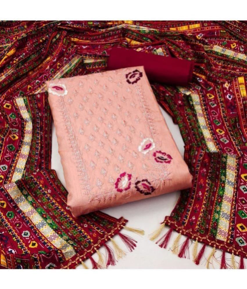     			JULEE Unstitched Silk Self Design Dress Material - Pink ( Pack of 1 )