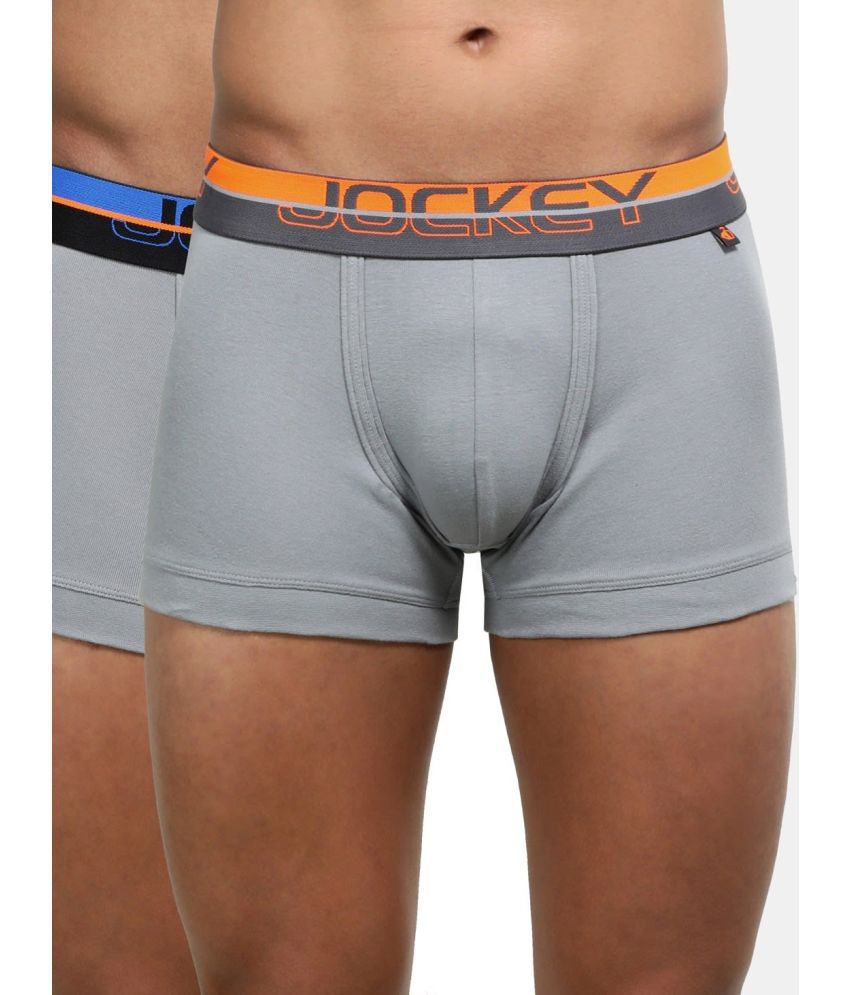     			Jockey FP03 Men Super Combed Cotton Rib Solid Trunk with Ultrasoft Waistband - Monument (Pack of 2)