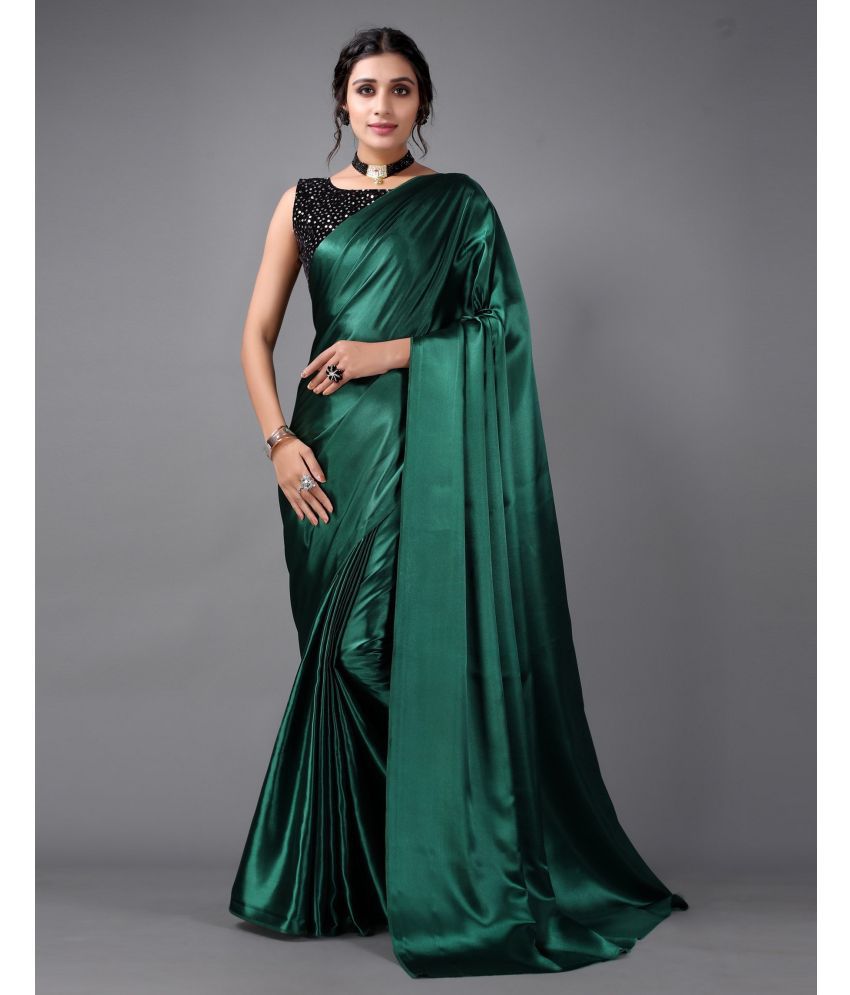    			VANRAJ CREATION Satin Solid Saree With Blouse Piece - Green ( Pack of 1 )