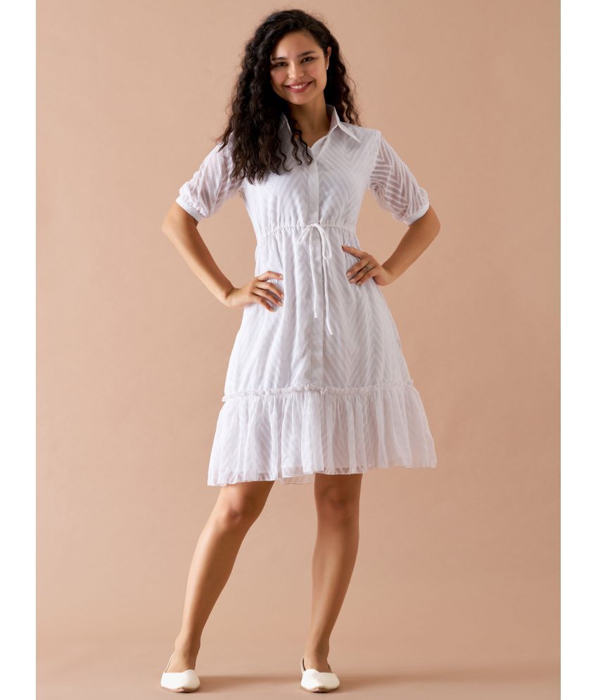     			aask Polyester Blend Embroidered Knee Length Women's Fit & Flare Dress - White ( Pack of 1 )
