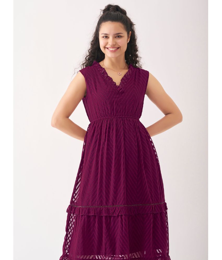     			aask Polyester Blend Embroidered Knee Length Women's Fit & Flare Dress - Purple ( Pack of 1 )