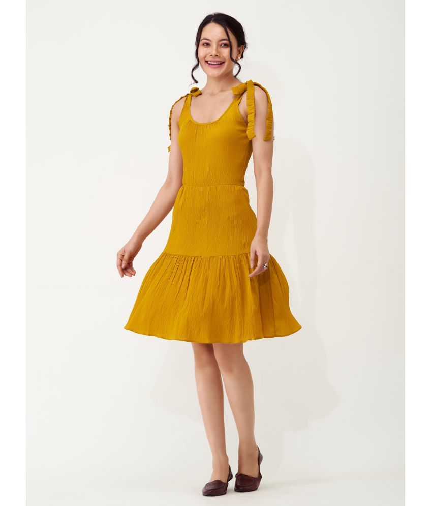     			aask Polyester Blend Solid Knee Length Women's Fit & Flare Dress - Mustard ( Pack of 1 )