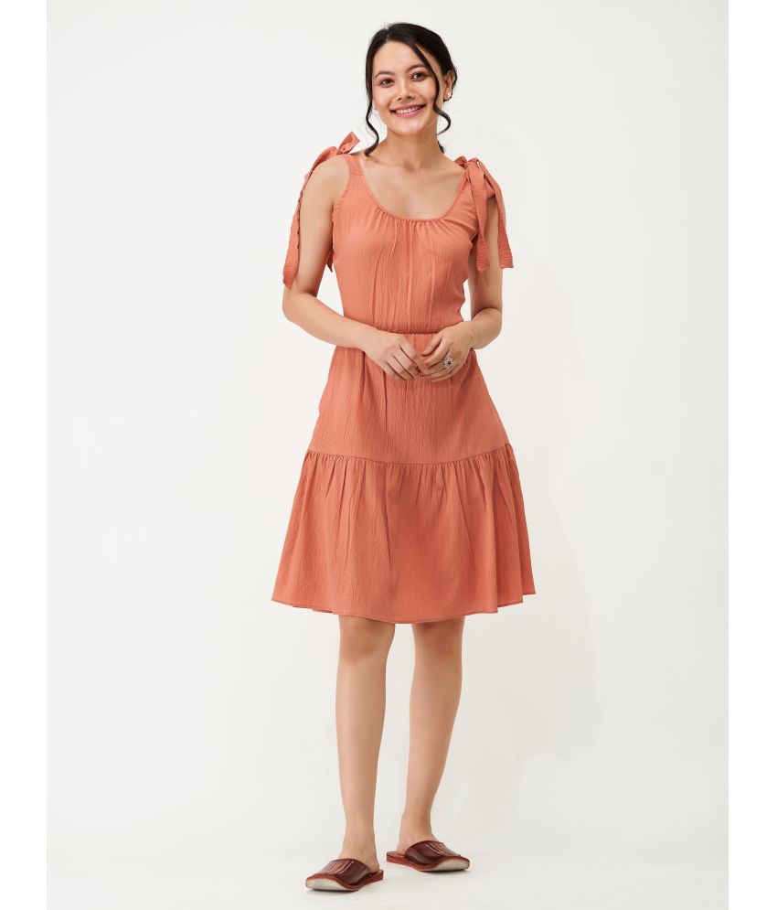     			aask Polyester Blend Solid Knee Length Women's Fit & Flare Dress - Rust ( Pack of 1 )