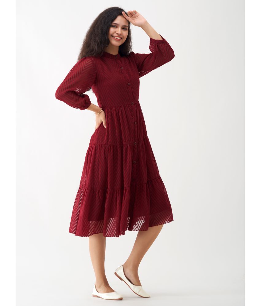     			aask Polyester Blend Solid Knee Length Women's Fit & Flare Dress - Maroon ( Pack of 1 )