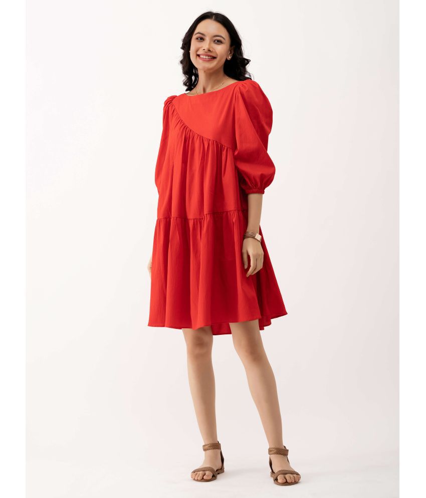     			aask Polyester Blend Solid Knee Length Women's Fit & Flare Dress - Red ( Pack of 1 )