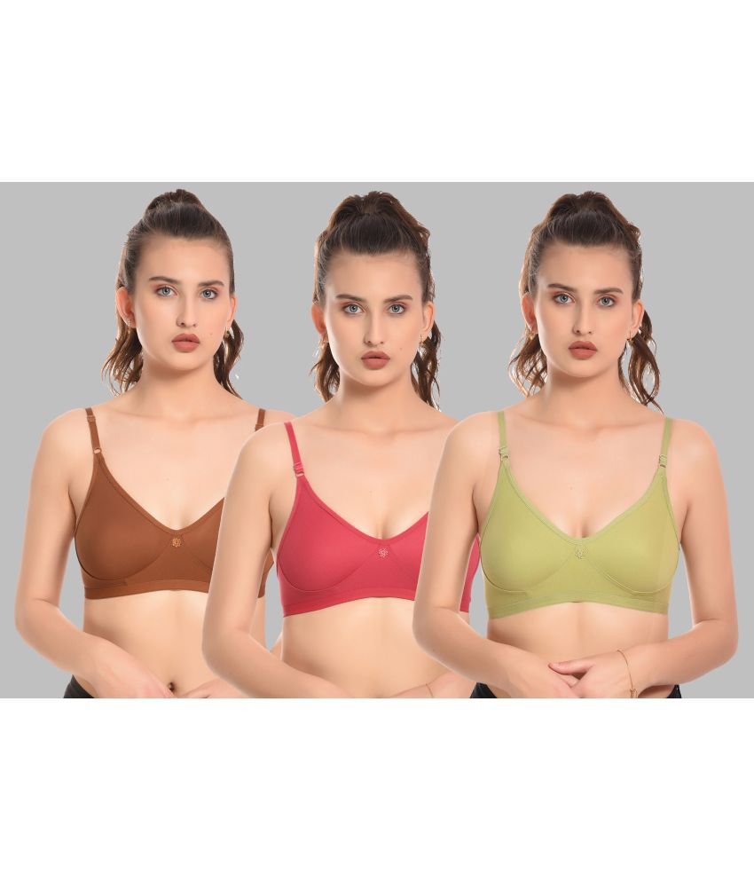     			Elina Multicolor Cotton Non Padded Women's T-Shirt Bra ( Pack of 3 )