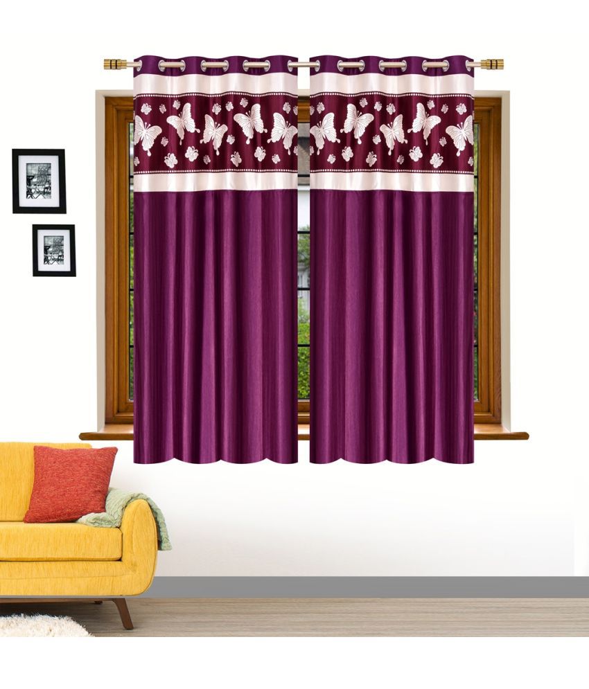     			Stella Creations Solid Semi-Transparent Eyelet Curtain 5 ft ( Pack of 2 ) - Wine