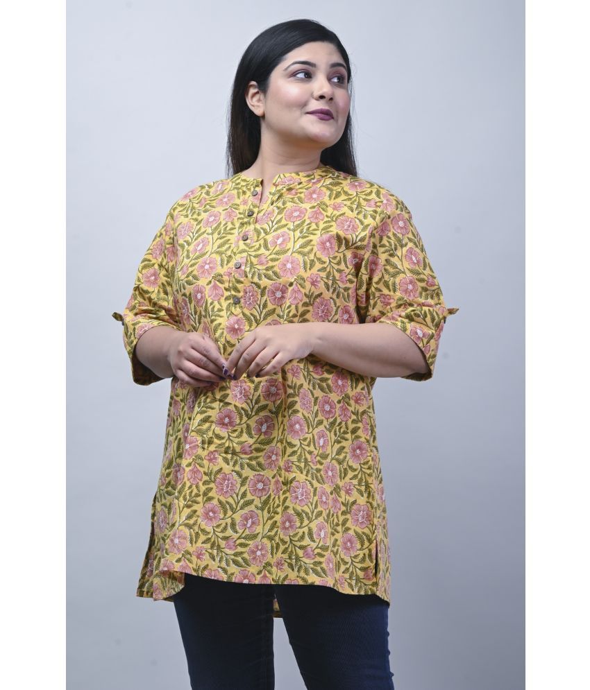     			Swasti Cotton Printed Shirt Style Women's Kurti - Yellow ( Pack of 1 )