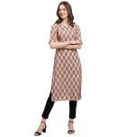 1 Stop Fashion Crepe Printed Straight Women's Kurti - Cream ( Pack of 1 )