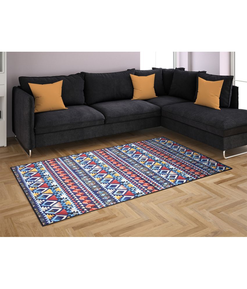     			HOMETALES Blue Velvet Carpet Abstract 3x5 Ft
