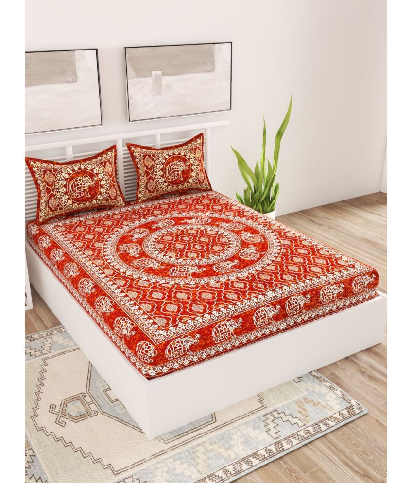     			Uniqchoice Cotton Ethnic Double Bedsheet with 2 Pillow Covers - Maroon