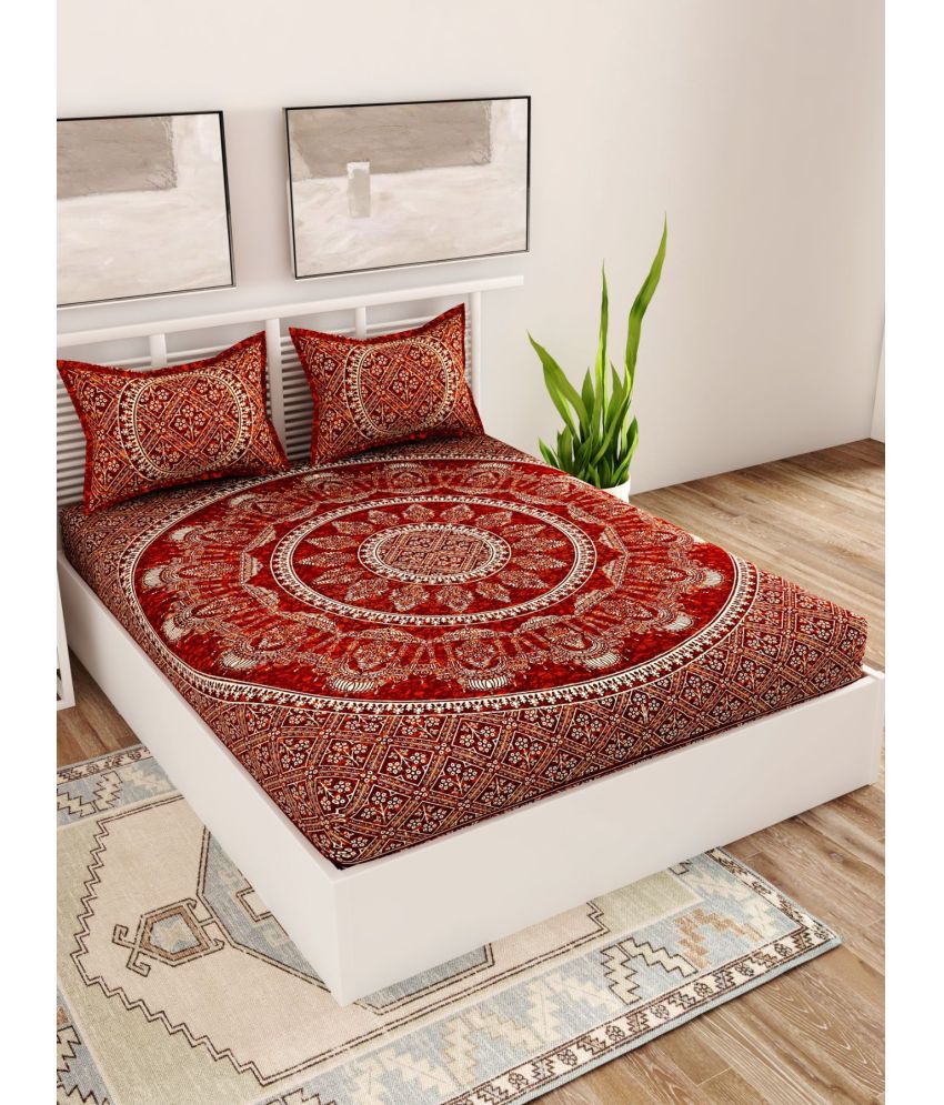     			Uniqchoice Cotton Ethnic Double Bedsheet with 2 Pillow Covers - Maroon