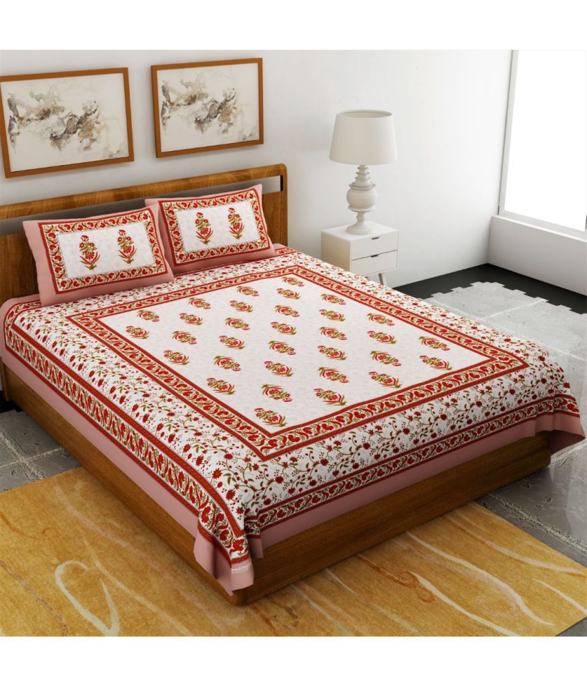     			Uniqchoice Cotton Ethnic Double Bedsheet with 2 Pillow Covers - Brown
