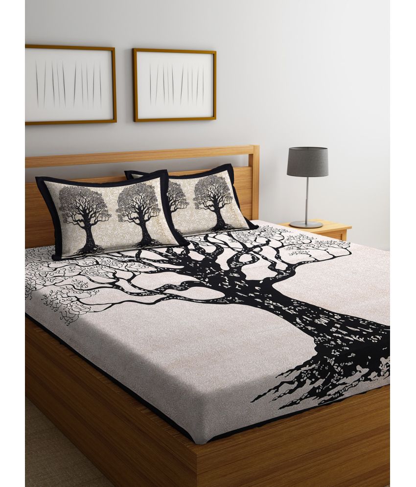     			HOMETALES Cotton Nature Double Bedsheet with 2 Pillow Covers - Black