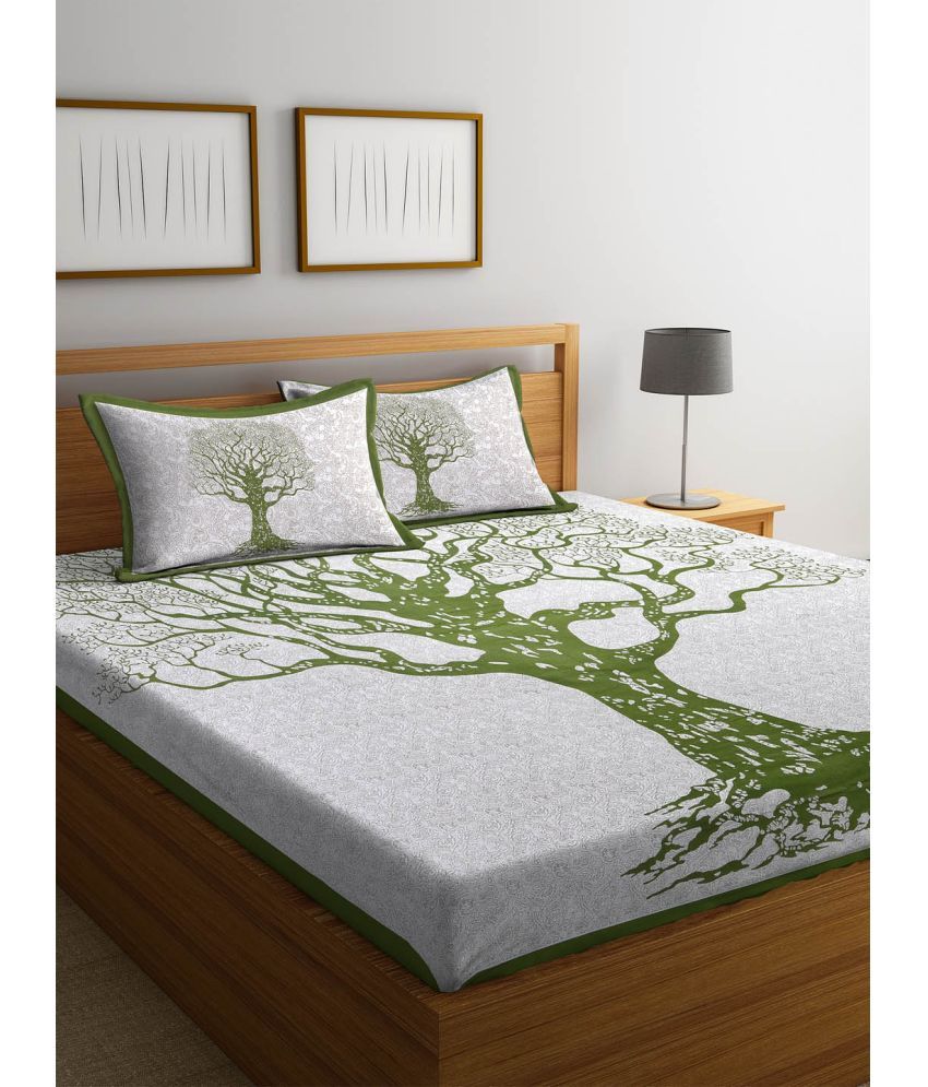     			Uniqchoice Cotton Nature Double Bedsheet with 2 Pillow Covers - Green