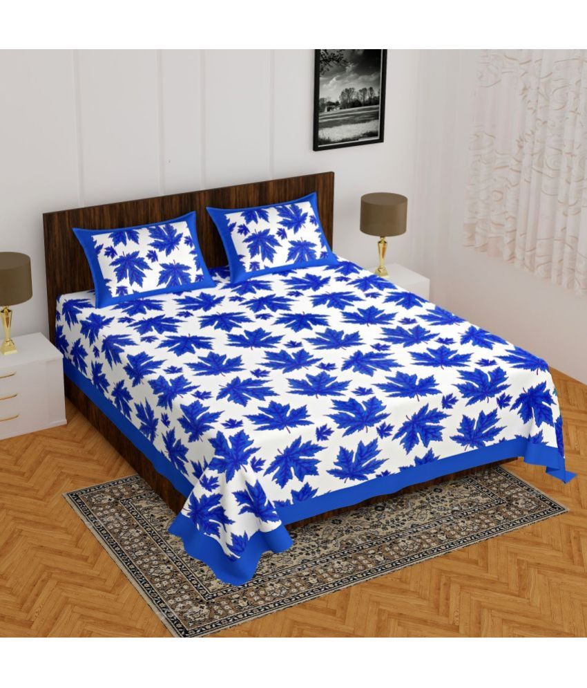     			Uniqchoice Cotton Nature Double Bedsheet with 2 Pillow Covers - Blue