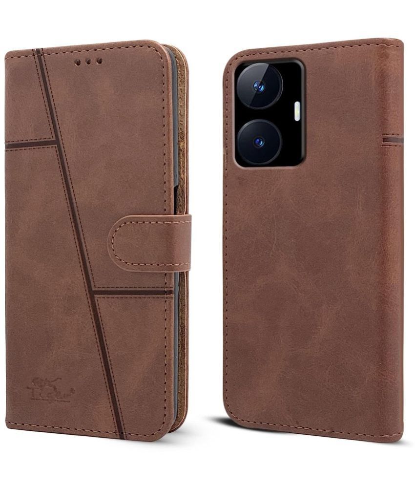     			NBOX Brown Flip Cover Artificial Leather Compatible For Realme Narzo N55 ( Pack of 1 )