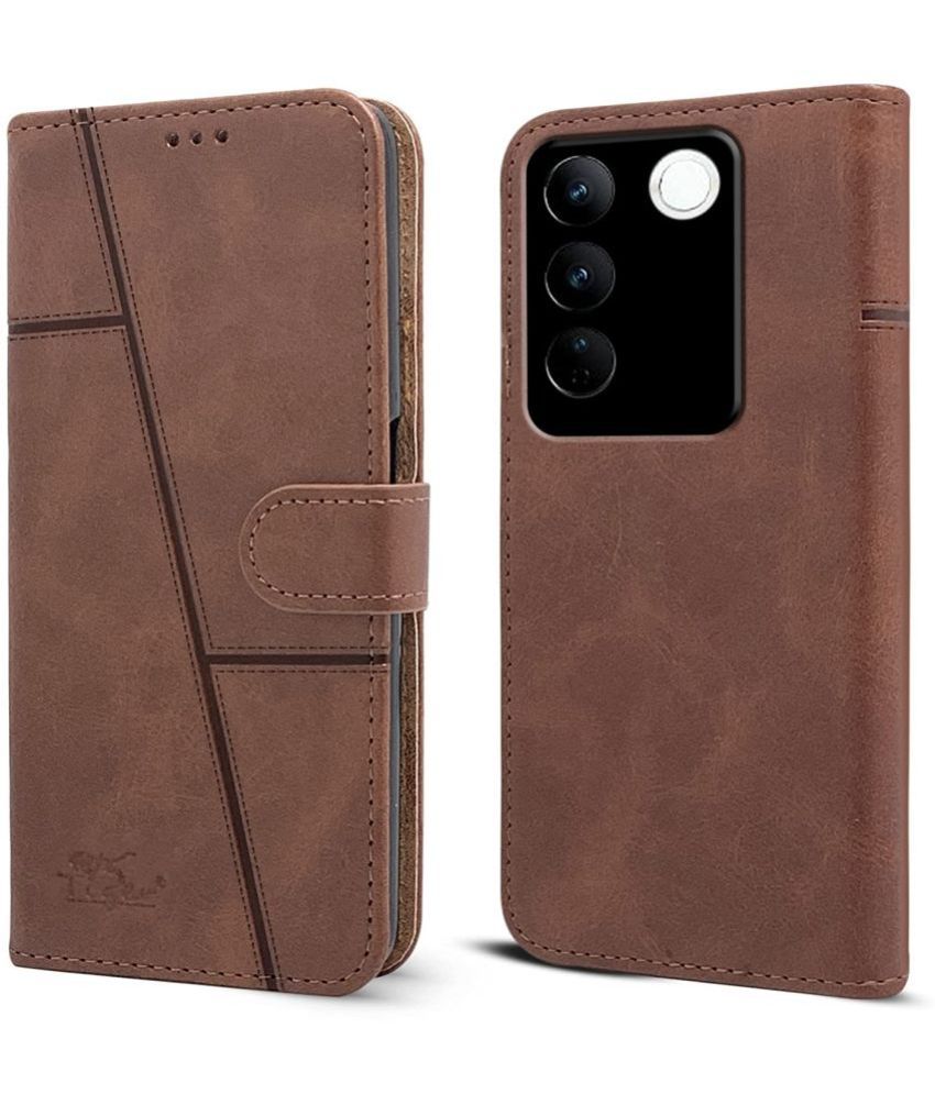     			NBOX Brown Flip Cover Artificial Leather Compatible For Vivo V27 Pro ( Pack of 1 )