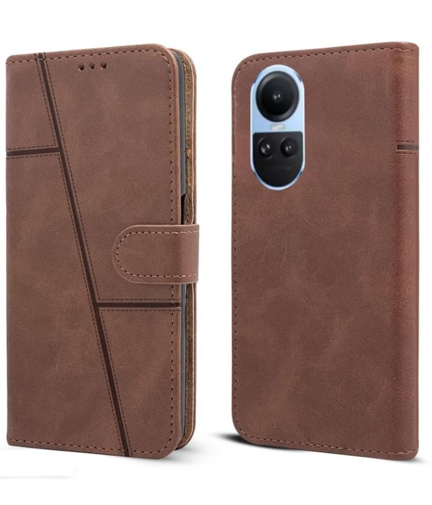     			NBOX Brown Flip Cover Artificial Leather Compatible For Oppo Reno 10 5G ( Pack of 1 )