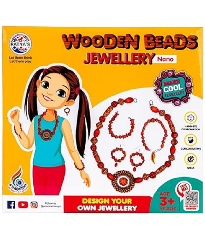     			RATNA'S Wooden Beads Jewellery Nano | Art & Craft DIY Kit for Girls to Make Necklaces, Earnings, Bracelets