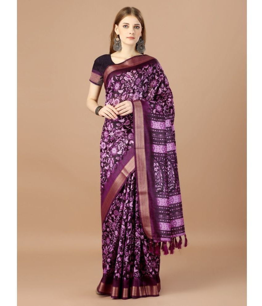     			Rekha Maniyar Fashions Silk Printed Saree With Blouse Piece - Purple ( Pack of 1 )