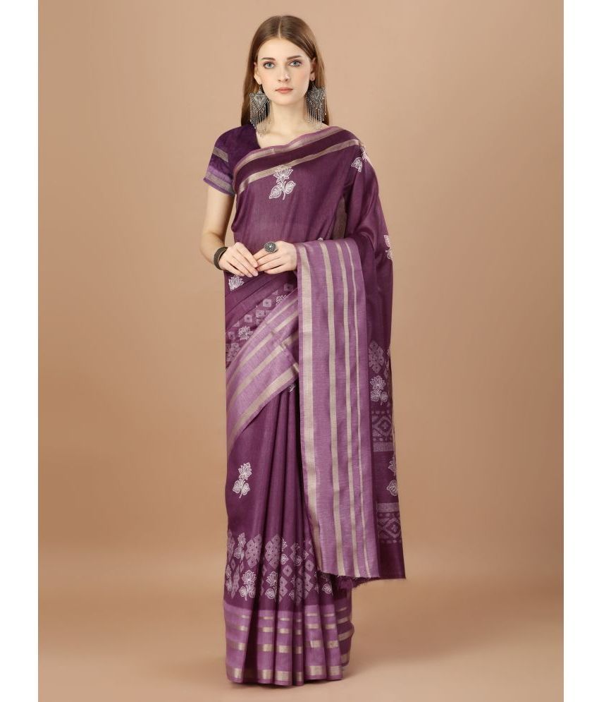     			Rekha Maniyar Fashions Silk Printed Saree With Blouse Piece - Purple ( Pack of 1 )