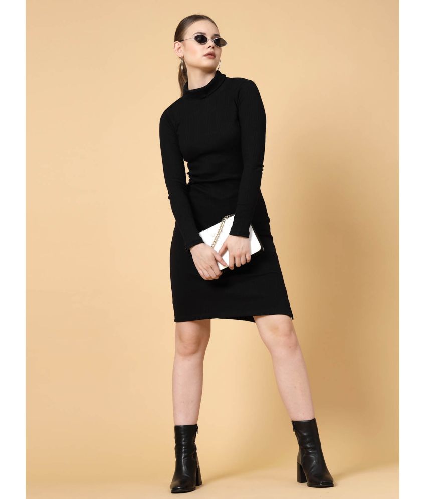     			Rigo Cotton Solid Knee Length Women's Bodycon Dress - Black ( Pack of 1 )