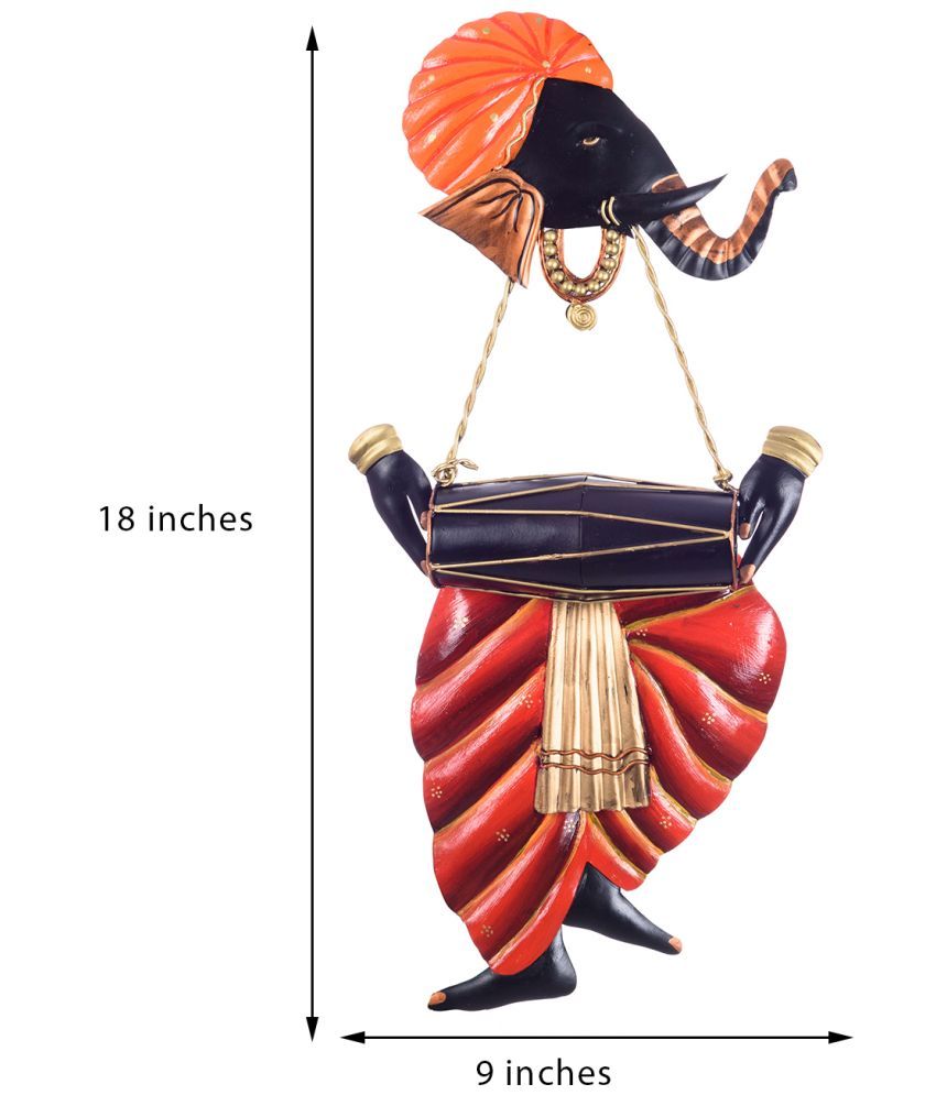     			eCraftIndia Orange & Black Ganesha Playing Dholak Wall Hanging