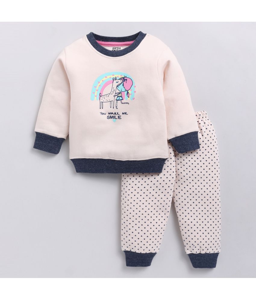     			Little Smart Pink Fleece Unisex Sweatshirt & Jogger Set ( Pack of 1 )