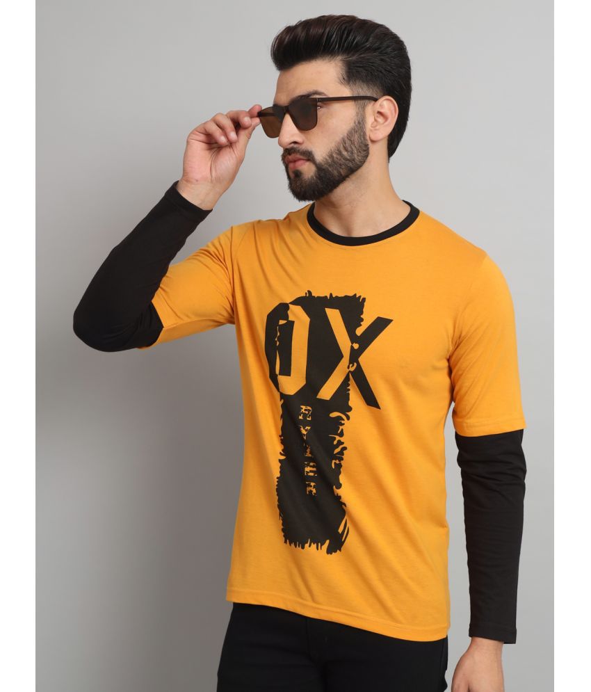     			ZEBULUN Cotton Blend Regular Fit Printed Full Sleeves Men's T-Shirt - Mustard ( Pack of 1 )