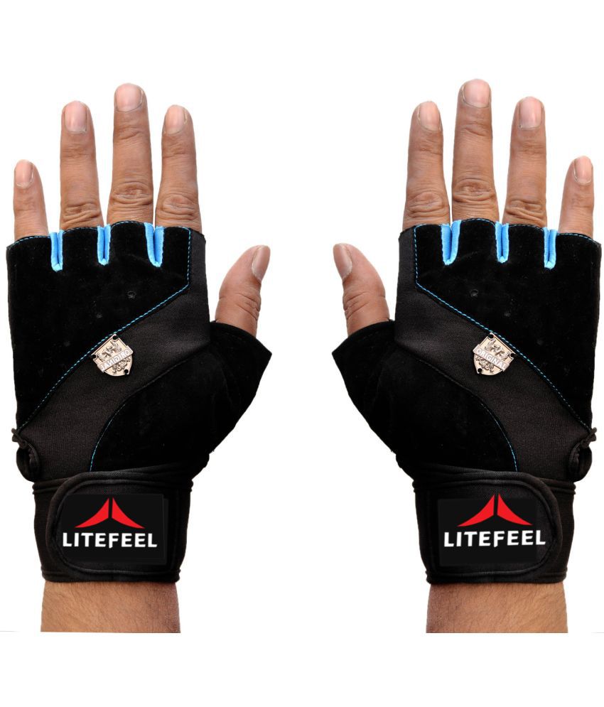     			LITE FEEL Blue Fancy Metal Unisex Polyester Gym Gloves For Professional Fitness Training and Workout With Half-Finger Length